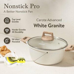 Carote Non-Stick Stock Pot with Lid| 4QT Granite Casserole Cookware
